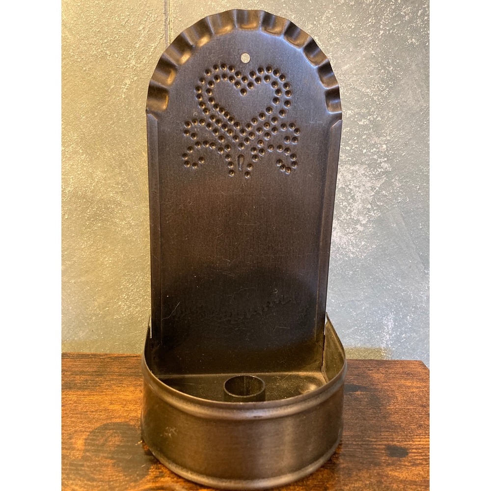 Vintage Punched Tin Heart Candle Sconce Primitive Rustic Wall Hanging Farmhouse